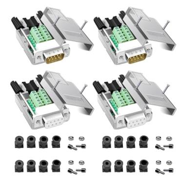 Imagem de Willwewon 4 peças (2 peças macho, 2 peças fêmeas) cabeça de metal DB9 conector breakout junta livre de soldagem DB9 pino cabeça de porta serial 9 pinos RS232 porta serial COM 485 plugue