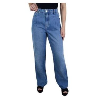 Imagem de Calça Feminina Lado Avesso Jeans Wide Leg Azul Médio - L125-Feminino