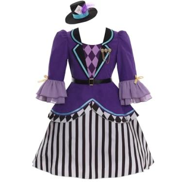 Imagem de Vibsion Fantasia de Chapeleiro Maluco para meninas, conto de fadas, Alice roxo, vestido de festa de chá, fantasia infantil de Halloween e clipe de chapéu GG