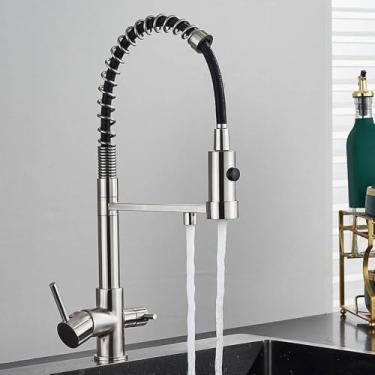 Imagem de Torneira de cozinha com filtro retrátil, torneira preta para água potável, torneiras de latão 360°, torneira misturadora de água de purificação flexível, níquel escovado