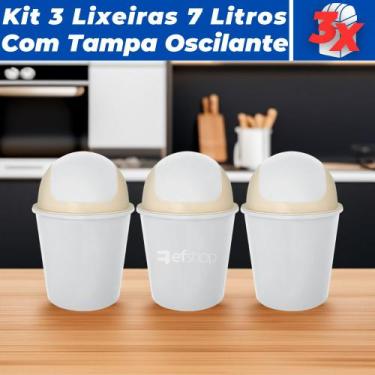 Imagem de Kit 3 Cesto De Lixo Lixeira c/ Tampa Basculante 7L de 37cm - Usual Uti