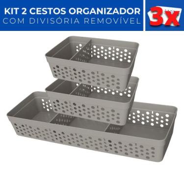 Imagem de Kit 3 Cesto Organizador Rattan c/ Divisória Removível P G - Usual Util