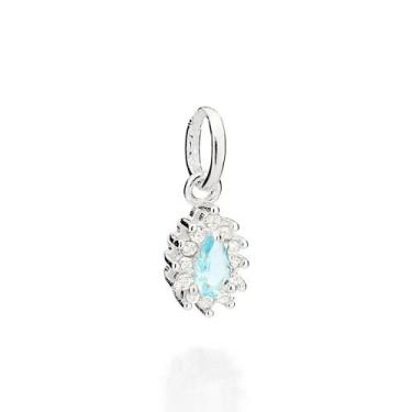 Imagem de Pingente de prata 925 feminino gota azul cravejado pedra zircônia e cr