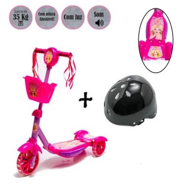 Imagem de Brinquedo De Menina Rosa Patinete Ajusta Altura Com Capacete - DM Toys
