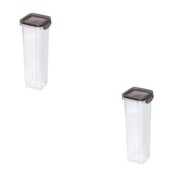 Imagem de Kit 2 Porta Condimentos Quadrado Trava Mais 1,6 L Cristal - Plasútil