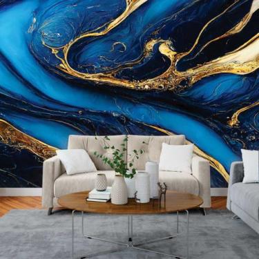 Imagem de Papel de Parede Painel 3D Mármore Azul com Dourado 3M Revestimento Ped