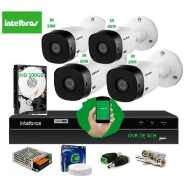 Imagem de Kit Intelbras 4 Cam 1120b G6 Ir 20m Dvr 4ch Mhdx full Hd 500giga