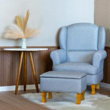 Imagem de Poltrona Amamentação Xodó Fixa Pé Madeira Baú Linho Cinza - Larbelle M