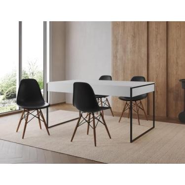 Imagem de Conjunto Industrial Filadelfia 137x90 Ferro Preto Tampo Branco 4 Cadei