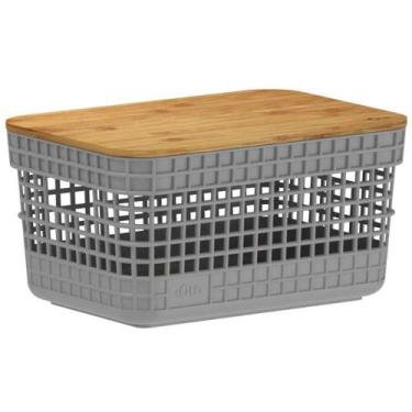 Imagem de Cesto 2,5L Organizador OU Grid Cinza com Tampa de Bambu