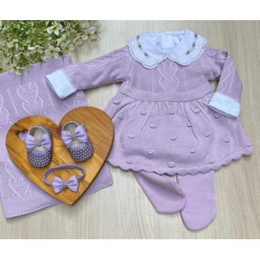 Imagem de Saída de maternidade de menina vestido pipoca 6 peças - Dinhos baby, L