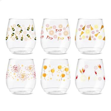 Imagem de TOSSWARE POP 396.9 g Vino Festive Bliss Series, conjunto de 6, qualidade premium, reciclável, inquebrável e óculos impressos de plástico transparente