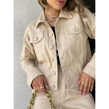 Imagem de Jaqueta Jeans Feminina Botão Encapado Tendência Da Moda - liberty, Beg