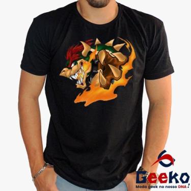 Imagem de Camiseta Bowser 100% Algodão Super Mario Bros Geeko, Preto gola redond