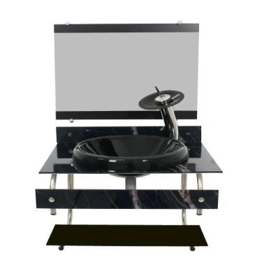 Imagem de Gabinete de vidro para banheiro itxx 60cm inox mármore preto + torneir
