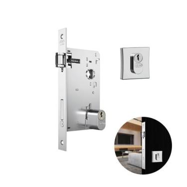 Imagem de Fechadura Rolete Cromada Quadrada Para Porta Residencial Pivotante Ext