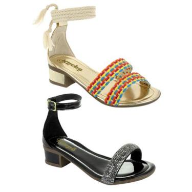 Imagem de Kit Sandália Infantil Menina Salto Baixo Grosso Brilho Strass Klicpé +