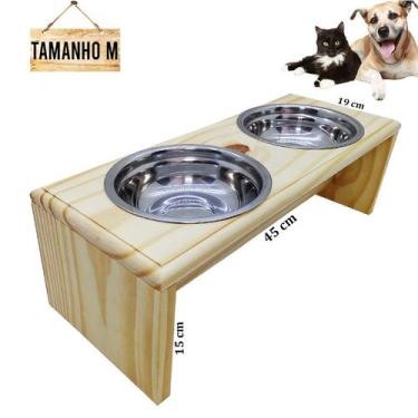 Imagem de Comedouro E Bebedouro Duplo Para Cachorros E Gatos Porte Médio 2 Tijel