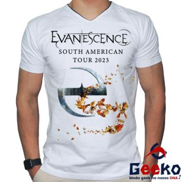 Imagem de Camiseta Evanescence 100% Algodão Rock Geeko, Branco gola v, G