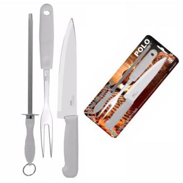 Imagem de Kit para Churrasco Faca, Garfo e Chaira - Polo - Xingu