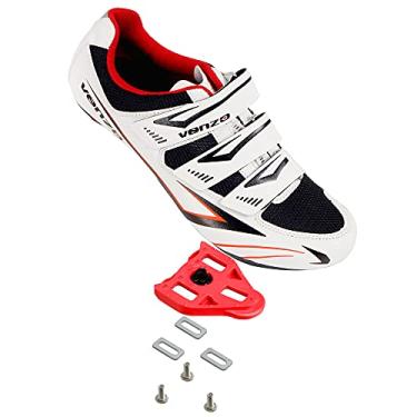 Imagem de Sapatos de Ciclismo de Estrada de equitação dos homens de bicicleta Venzo - 3 Straps- Compatível com Peloton Shimano SPD & olhar ARC Delta - Perfeito para corridas de automóveis Bicicletas Branco Cor 40