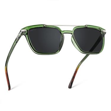 Imagem de WearMe Pro Óculos de sol aviador quadrado masculino moderno - ponte de metal duplo com lentes polarizadas, Armação verde esmeralda/lente preta, One Size