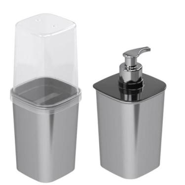 Imagem de Kit Porta Escova de Dente + Porta Sabonete Líquido Metalizado - Plasút