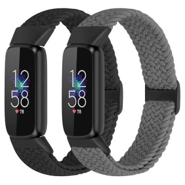 Imagem de XFYELE Pacote com 2 pulseiras elásticas trançadas compatíveis com Fitbit Luxe, pulseira de substituição de nylon macio ajustável para Fitbit Luxe/Luxe, edição especial, rastreador fitness feminino e