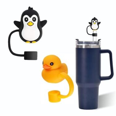 Imagem de Capa de palha de pinguins e patos amarelos para copo Stanley de 40 e 850 g, tampa de palha de silicone de 10 mm para acessórios de copo Stanley, bonito topo de palha para copos, tampa de palha para