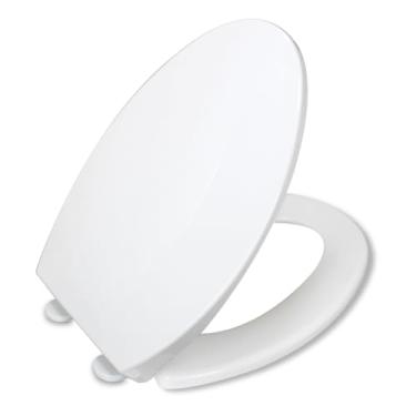 Imagem de Assento de vaso sanitário branco - design de desanexação rápida com um clique, tampa de vaso sanitário de fechamento lento e assento serve para reparo de vaso sanitário alongado em forma de V