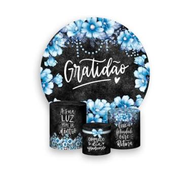 Imagem de Painel De Festa Redondo 1,50x1,50 + Trio De Capas Cilindro  Gratidão C