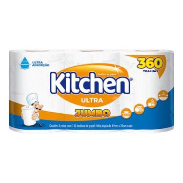 Imagem de Papel Toalha Kitchen Jumbo Folha c/360 folhas, 1unidadesc3rolos