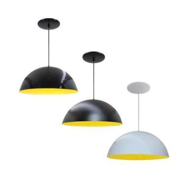 Imagem de Kit 3 Luminária Pendente Meia Lua 40cm Interior Amarelo Com Fiação 110