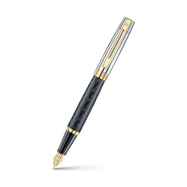 Imagem de Sheaffer Caneta-tinteiro 300 | E9347 gravada em preto fosco e tampa cromada brilhante com acabamentos em ouro PVD | Ponta média | Caneta-tinteiro premium