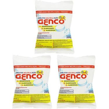 Imagem de 3 Tablete Pastilha Cloro Multipla Acao 3 em 1 T200 200g Genco