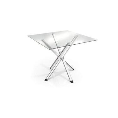 Imagem de Mesa com Tampo de Vidro Quadrado Volga Crome - Kappesberg