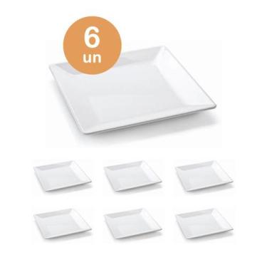 Imagem de 6un prato melamina quadrado branco 20cm saladas petiscos - YAZI