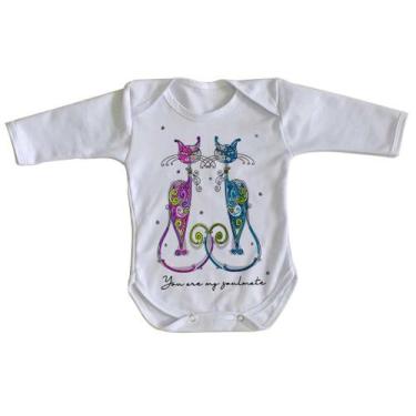 Imagem de body nenê criança roupa bebê manga longa Gatos You are my soulmate  - 
