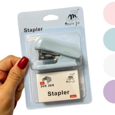 Imagem de Kit Mini Grampeador Escolar Com Grampos Escritório Colorido - Moure Ja
