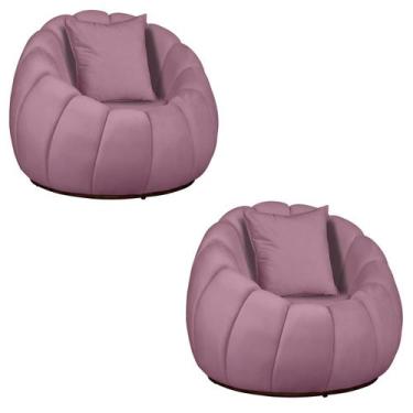 Imagem de Kit 02 Poltronas Concha Almofada Base Arco Giratória Veludo - Fina Mob