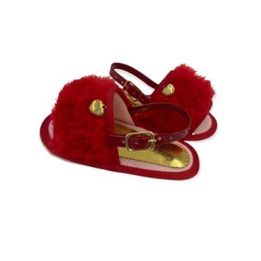 Imagem de Sandália Pelúcia Vermelha Bebê Menina Bicho de Pé Baby, Vermelho, 14