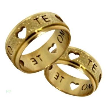 Imagem de Par De  Aliança De Casamento e Noivado Te Amo Com Coração Vazado - HAR