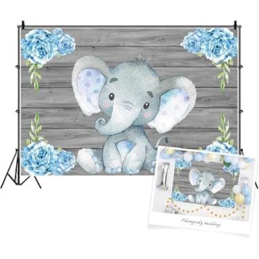 Imagem de AOFOTO 1,5 x 0,91 m pano de fundo fofo bebê elefante chá de bebê decoração festa de aniversário banner fotografia fundo aquarela doce flores madeira cinza desenho animal recém-nascido criança fotos adereços de estúdio
