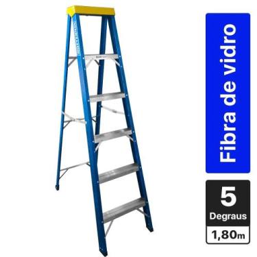 Imagem de Escada de fibra de vidro 5 degraus + patamar 1,80 m americano simples 