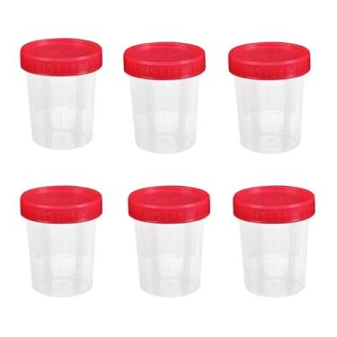 Imagem de NentMent Pacote com 6 copos de amostra com tampas Copo de urina descartável de 120 ml Recipientes de coleta de amostras com tampa rosqueada nome escala etiqueta de data para gravidez confirmar teste