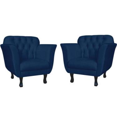 Imagem de Combo 02 Poltronas Decorativas Helena Pés Luís XV Suede Azul Marinho -