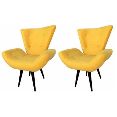 Imagem de Kit 02 Poltronas Decorativa Emília Pés Tabaco Suede Amarelo - SA Móvei