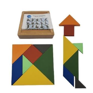Imagem de Jogo infantil educativo tangram 7 cores madeira - Shoppingnet