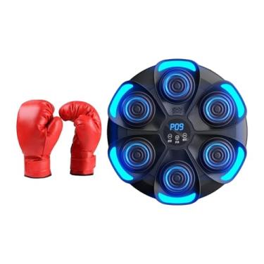Imagem de menolana Máquina de boxe musical com luvas, treinamento de resposta, iluminado, eletrônico, alvo de parede, almofada de perfuração para prática de kickboxing, Preto