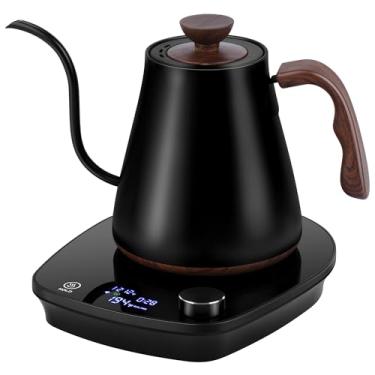 Imagem de YDDZZM Chaleira elétrica pescoço de ganso, controle inteligente de temperatura, interior de aço inoxidável, aquecimento rápido, para derramar sobre café, preparar chá, ferver água quente, 1000W 0,9L